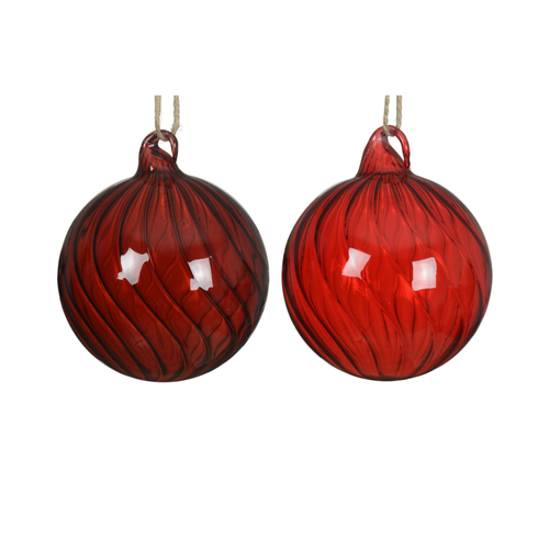 BOULE DE NOËL EN VERRE ROUGE TRANSLUCIDE - ∅8CM