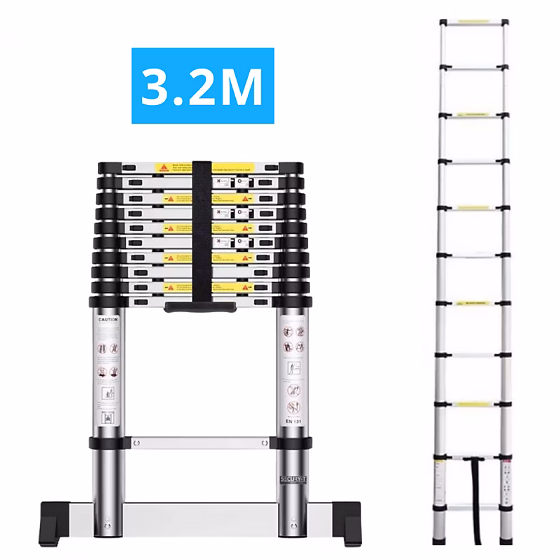 Echelle télescopique aluminium 11 marches H3 – 2 m avec barre stabilisatrice