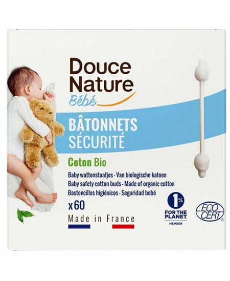 Douce Nature - 60 Bâtonnets d'oreilles sécurité bébé coton