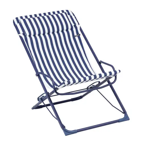 Solution au jardin:Transat transaswing colorblock rayure Lafuma coloris bleu en acier - 60 x 83 x 91 cm