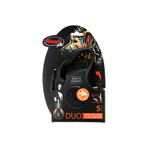LAISSE RÉTRACTABLE AVEC CORDON DUO FLEXI® - NOIR - MEDIUM - 5M