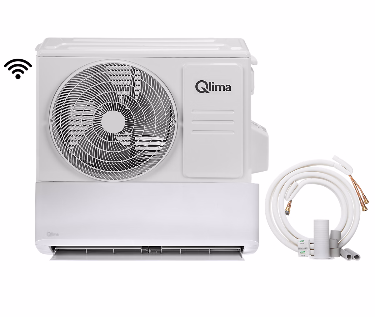 Lot pompe à chaleur air/air Qlima SC 6026 – Unité extérieure prêt à poser + Unité intérieure à faire poser + Tuyau de gaz pour climatiseur