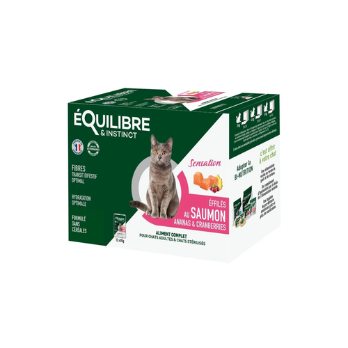 PACK POCHONS ÉFFILÉS CHAT - ÉQUILIBRE & INSTINCT® SENSATION - SAUMON - 12X85G