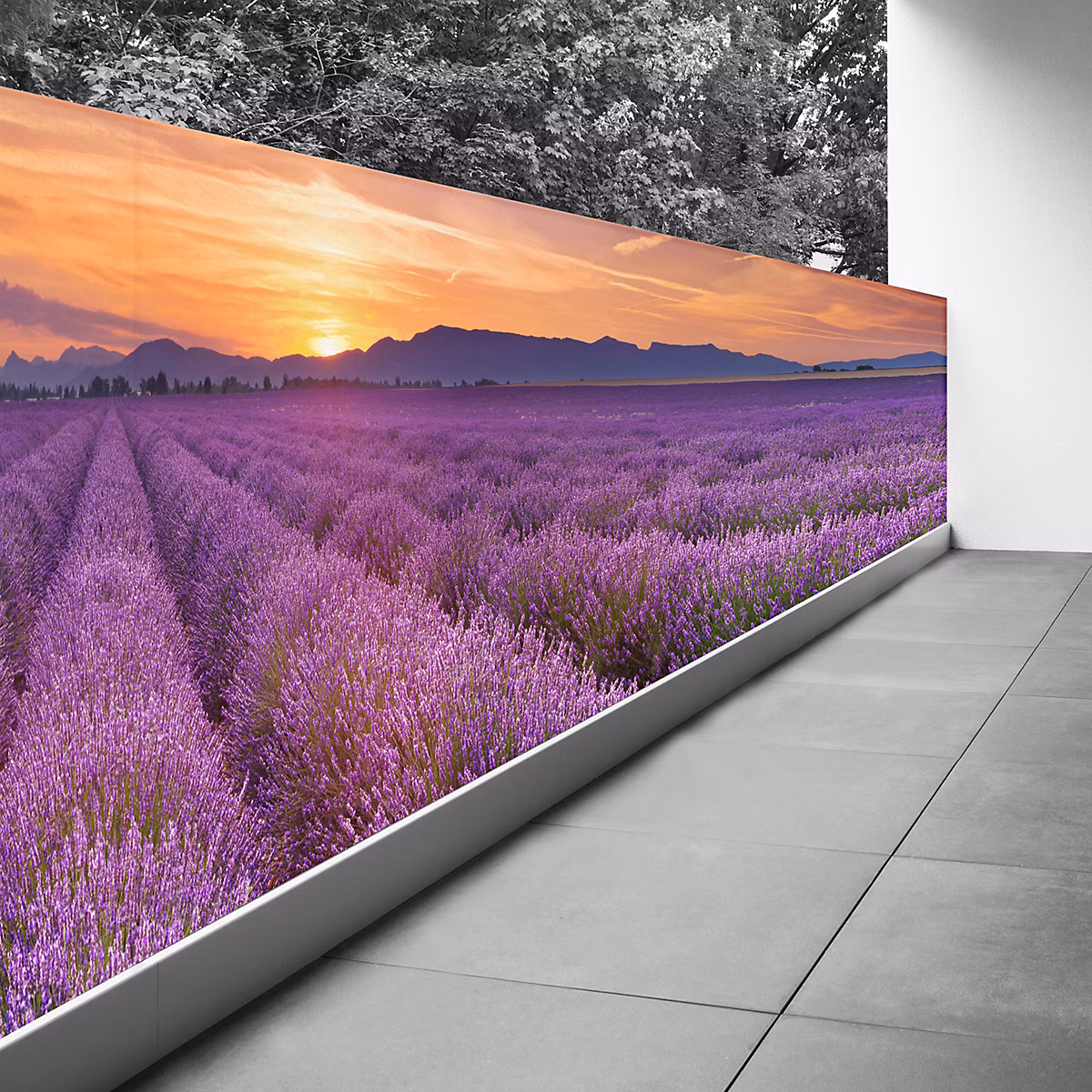 Brise vue Trompe l'oeil | 90 × 360 cm – Champs de lavande 3617689696447
