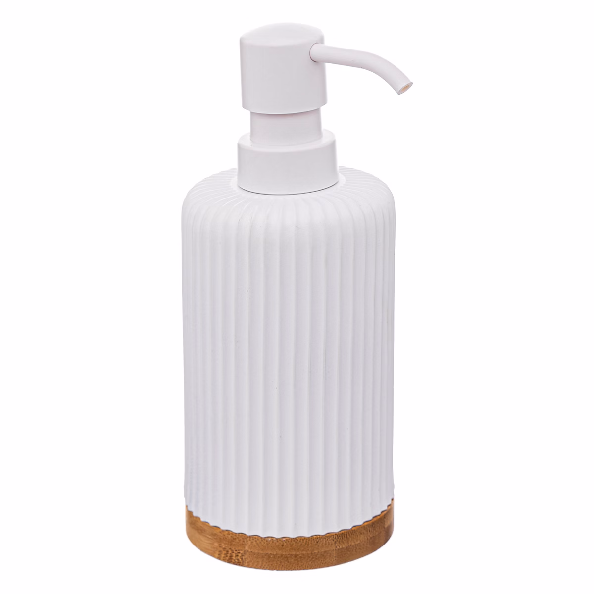 Distributeur de savon à pompe 270 ml en polyrésine blanc et bambou – 5Five Modern