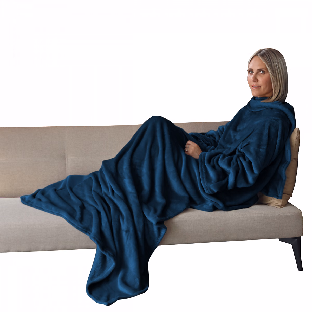 Couverture polaire plaid intégral avec manches et poche – Adulte 210 × 140 cm, Bleu, Vivezen