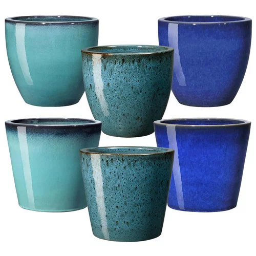 Pour vos aménagements extérieurs：Pot vase en terre cuite émaillée bleu Deroma Azulejos - Ø 28 x H 24,8 cm
