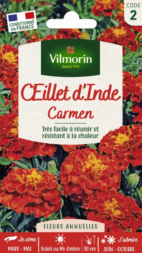 Pour créer votre espace extérieur：Œillet d'Inde Carmen Maniature Vilmorin - graines à semer