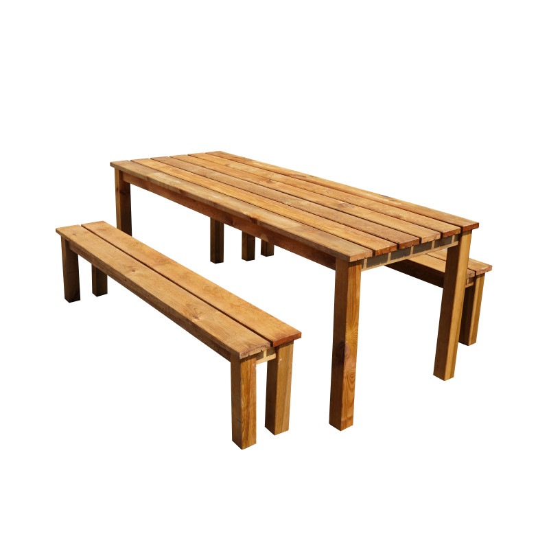 Set table 2 bancs BANKET 200 cm - Salon de jardin bois