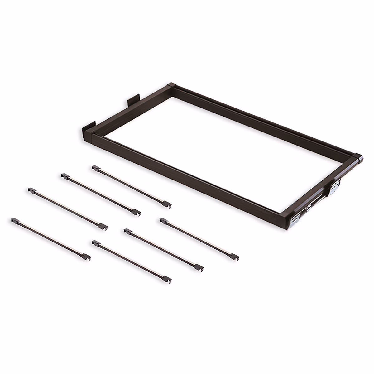Emuca Kit de 7 tringles à pantalon et cadre de coulissage pour armoires Moka – fermeture souple, réglable, module 800mm, Aluminium