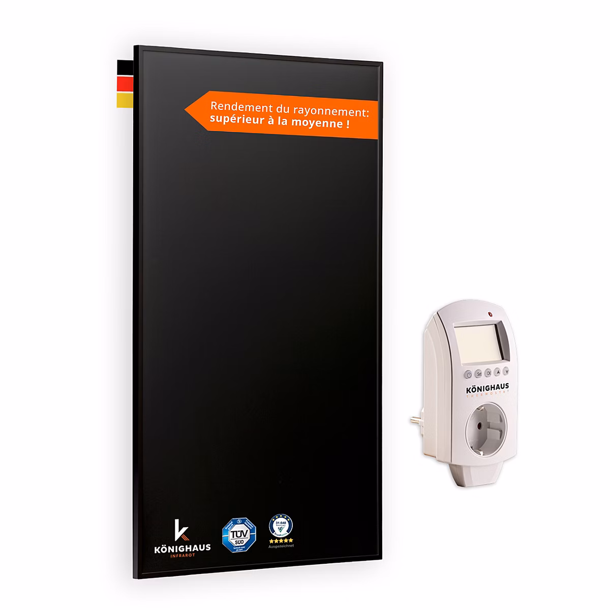 Chauffage infrarouge P | Serie 1000W avec thermostat – Black Edition