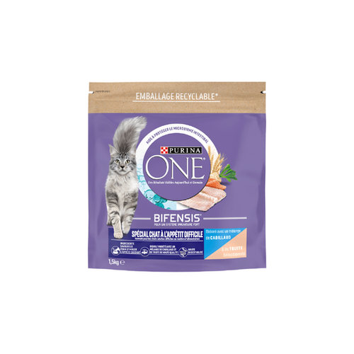 CROQUETTES CHAT PURINA® ONE® SPÉCIAL APPÉTIT DIFFICILE CABILLAUD/TRUITE - 1.5KG