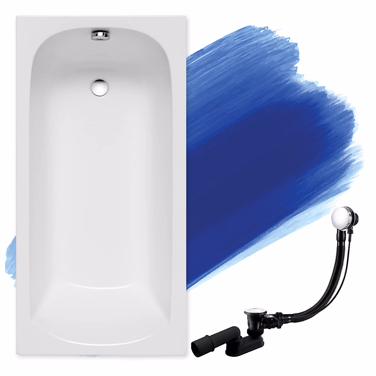 Baignoire rectangulaire 150 x 70 CLASSIC acrylique blanc – sans Habillage + Pieds + Vidage à chromé