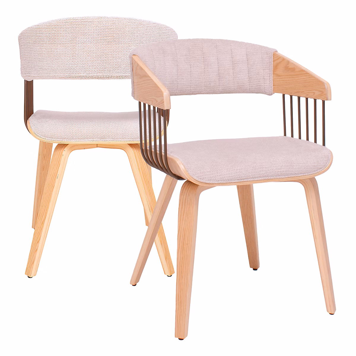 Bremen | chaises rembourrées 51x78x42 – 5 cm en contreplaqué et tissu beige – lot de 2