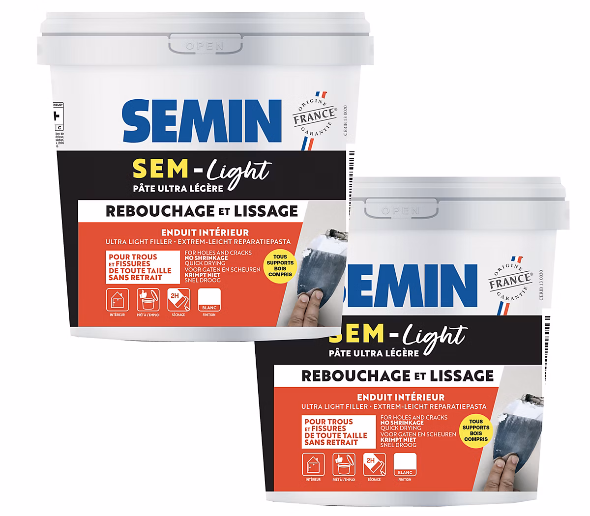 Enduit de Rebouchage Allégé pour Trous et Fissures Importants – Sem | Light Semin | Intérieur | Seau de 5 L (lot de 2)
