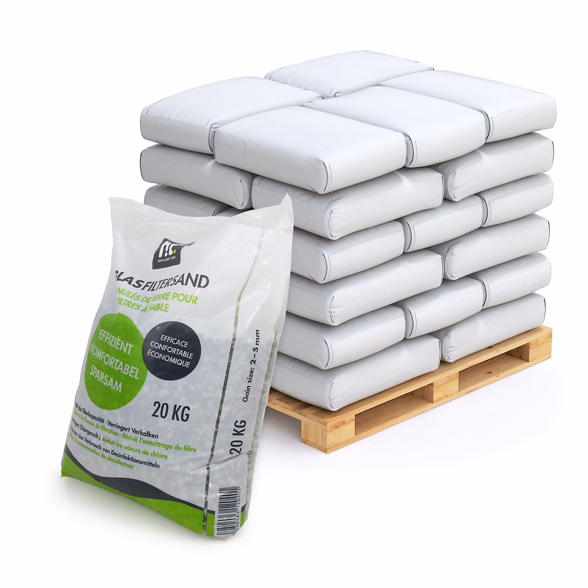 40 × 20 Kg De Granulés De Verre Fin Pour Filtre À Sable – Granulométrie 2, 5 Mm, Filtration Optimisée/longue Durée