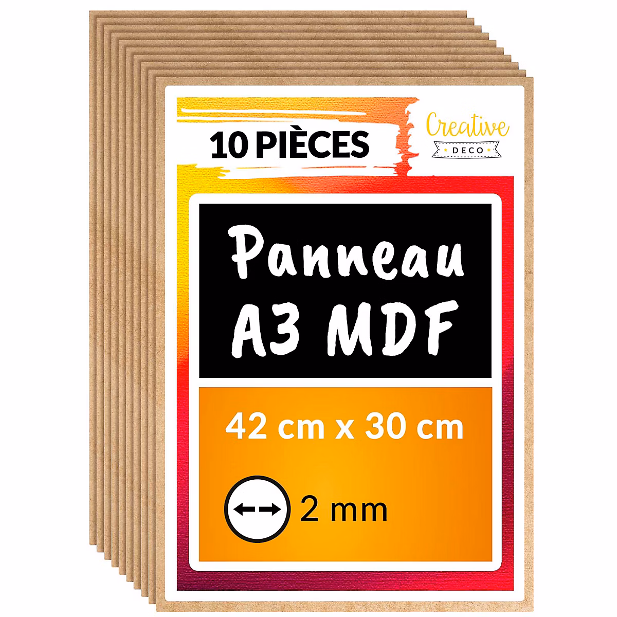 Creative Deco 10 x A3 Panneau MDF 420 × 300 × 2 mm – Feuille Planche Bois Brut | Découpe Laser | Gravure | Maquette | Pyrogravure