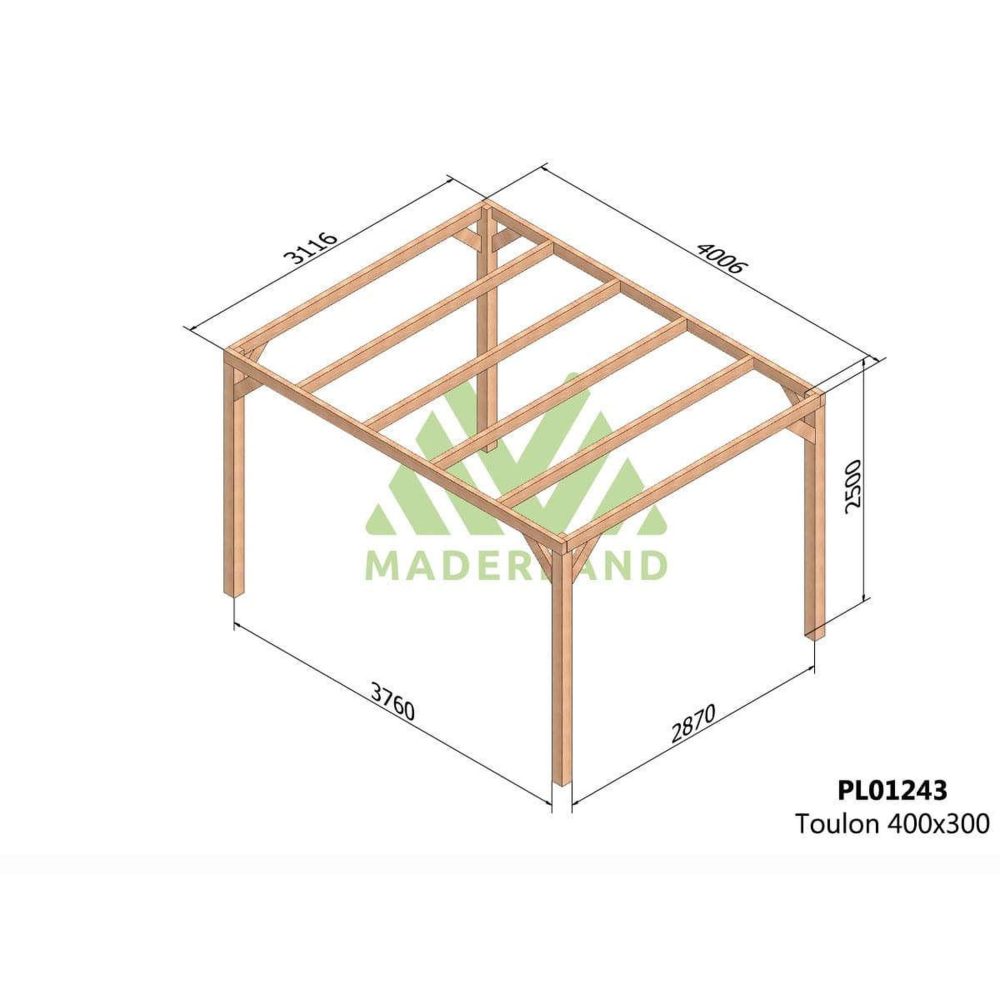 JARDIDECO Pergola en bois lamellé-collé toulon 400 x 300 cm - maderland
