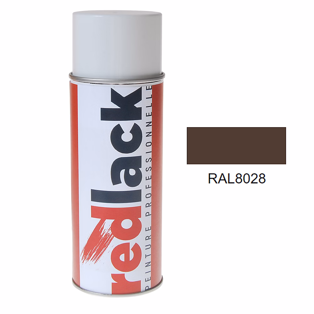 Bombe de peinture Aérosol – spray | 400ml | RAL 8028 Brun terre | Mat | multisupport | Redlack | RAL8028