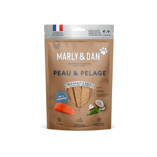 FRIANDISES POUR CHIEN BARRES À MÂCHER MARLY & DAN® - PEAU ET PELAGE - 80G