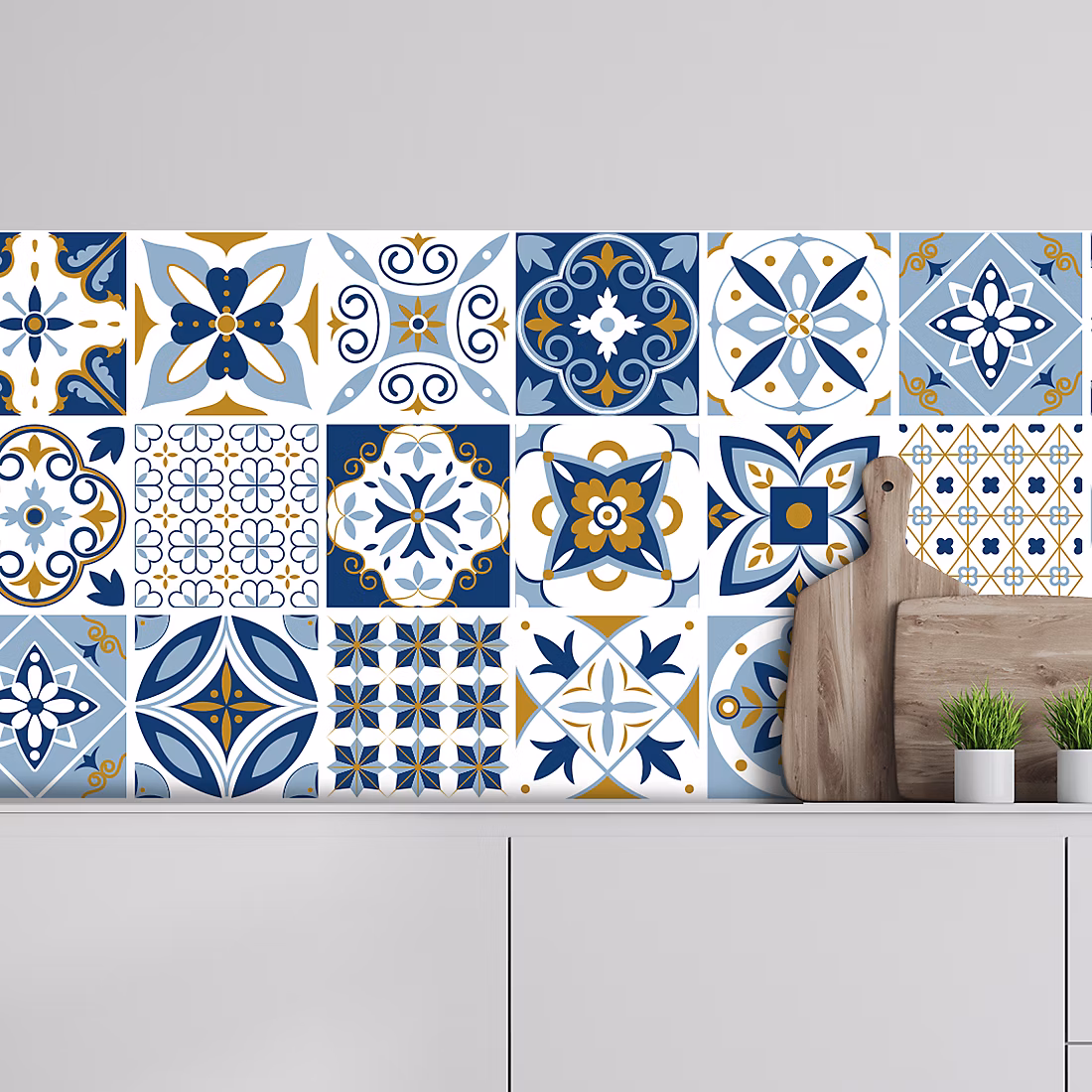 Crédence adhésive carreaux de ciment bleu 60 × 300cm