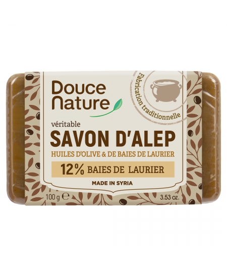 Douce Nature - Savonnette d'Alep 12% d'huile de baies de Laurier - 100 gr