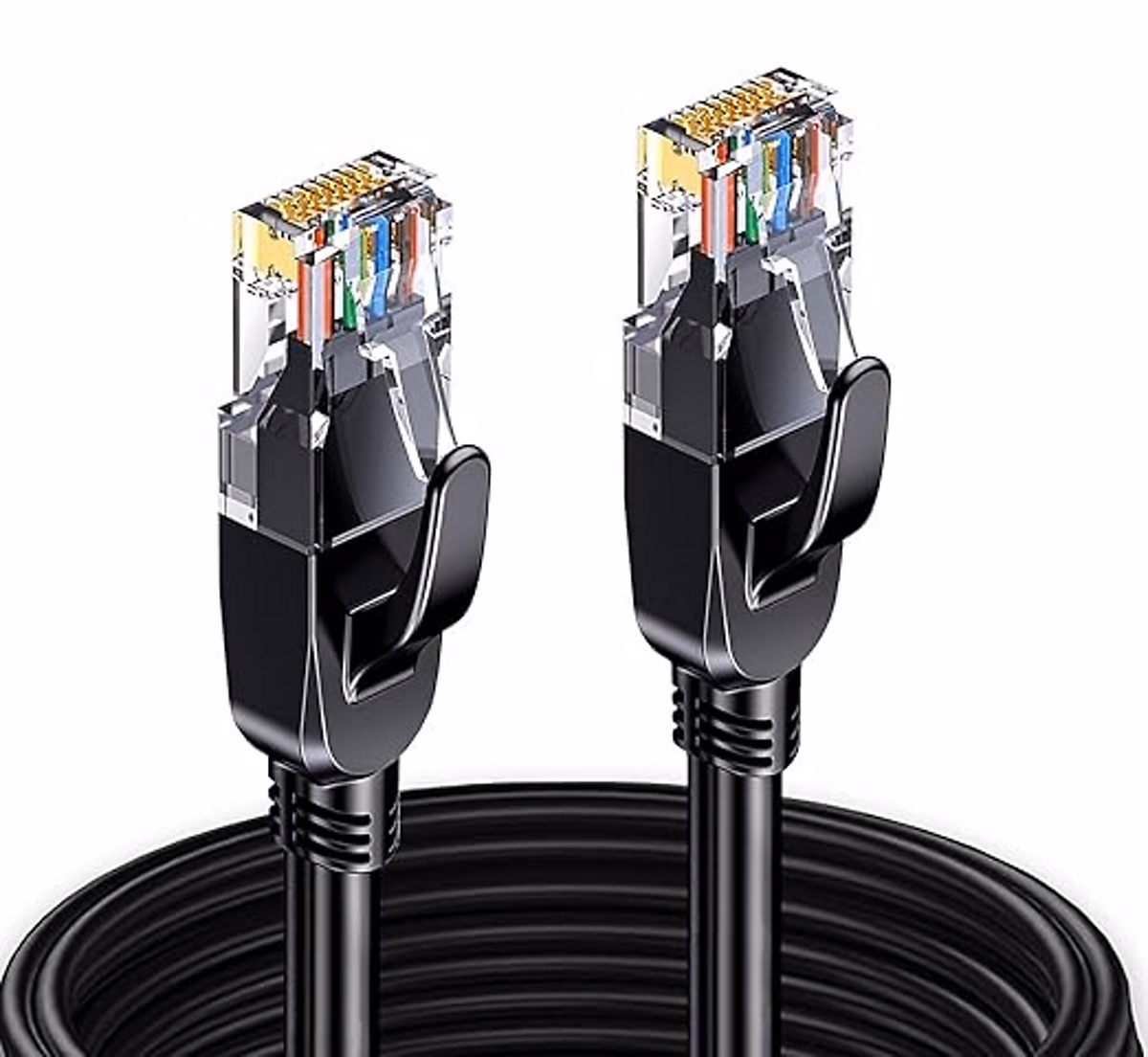 Elfcam – Câble Ethernet RJ45 Cat 7 SFTP 2m (Rond Noir), 10Gbps, 600MHz, Cuivre, Anti-Interférences