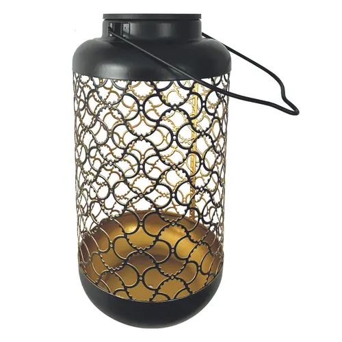 Pour l’extérieur：Lanterne solaire en métal doré et noir Watt&Home Bilbao - Ø 12 x H 25 cm