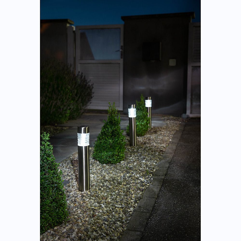Borne solaire inox avec diffuseur en verre rainuré- Hauteur 57cm- 1 LED blanche- 10 Lumens- Eclairage extérieur Jardin – Réf. FQEHGCVSR1149612374