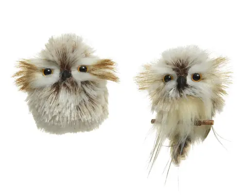 Côté extérieur：Suspension déco chouette en plumes synthétiques - 9 cm