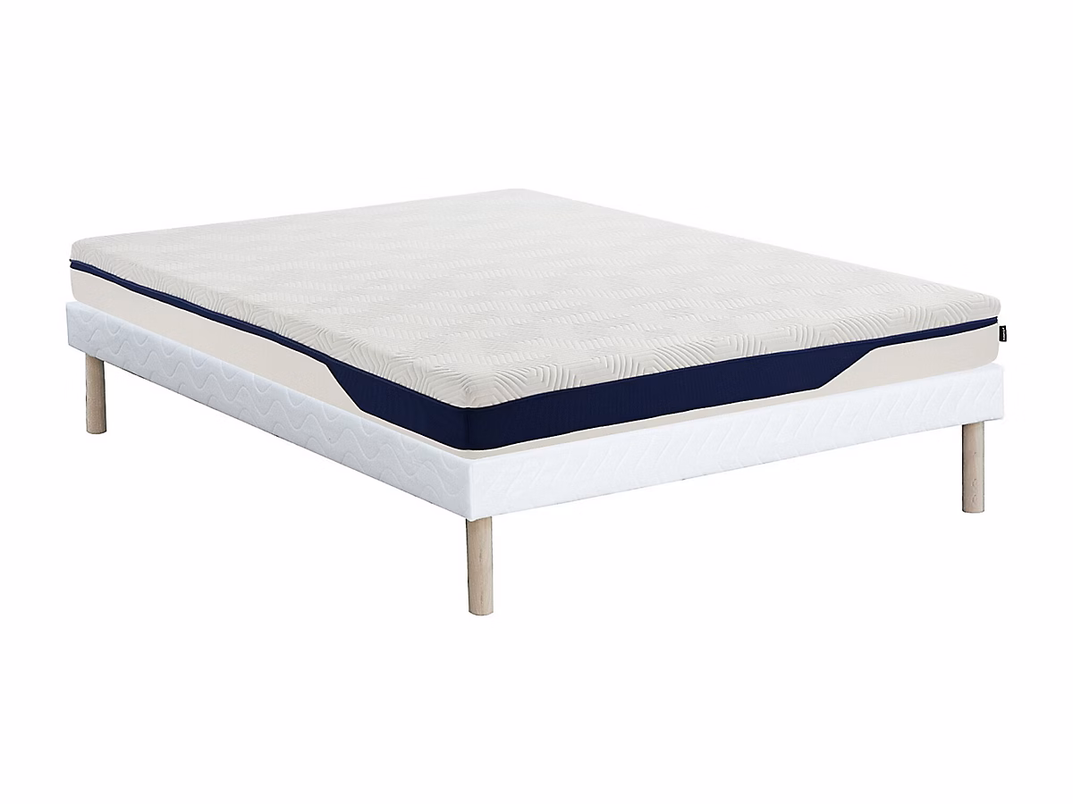 Ensemble 140 × 190 cm sommier tapissier + matelas mousse HD 7 zones et gel à mémoire de forme déhoussable ép.22cm – FAGANI de