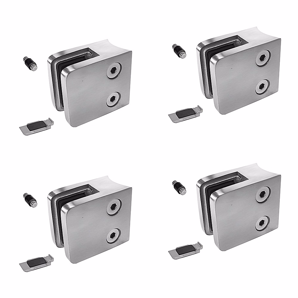 4 x Pince à verre pour tube diam. 42 – 4 modèle 21, Ep. verre 6, 76 mm, Inox 316 brossé GR320