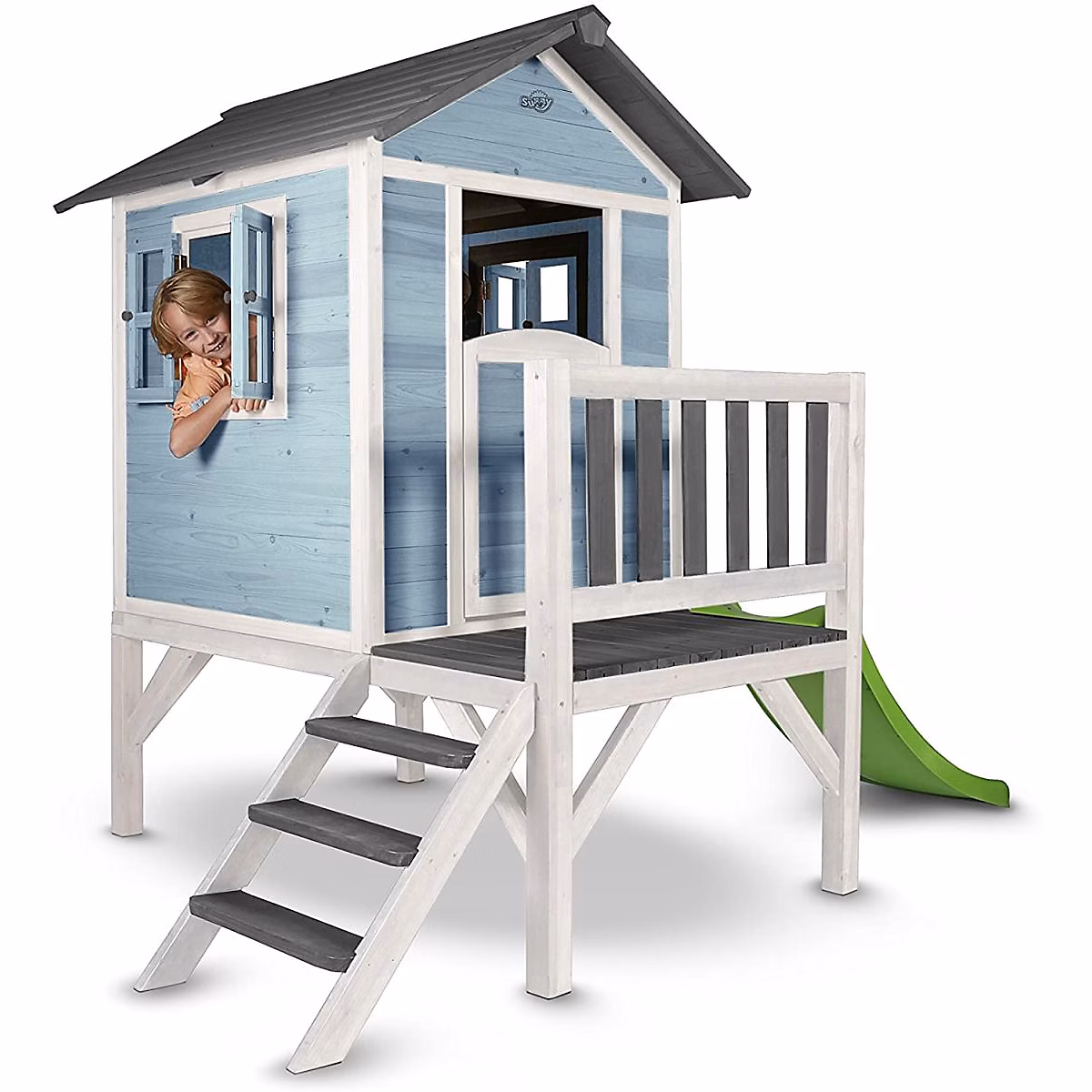 AXI Maisonnette Lodge XL en bois Bleue toboggan Vert – Réf. SEAZXWVPR8725009833