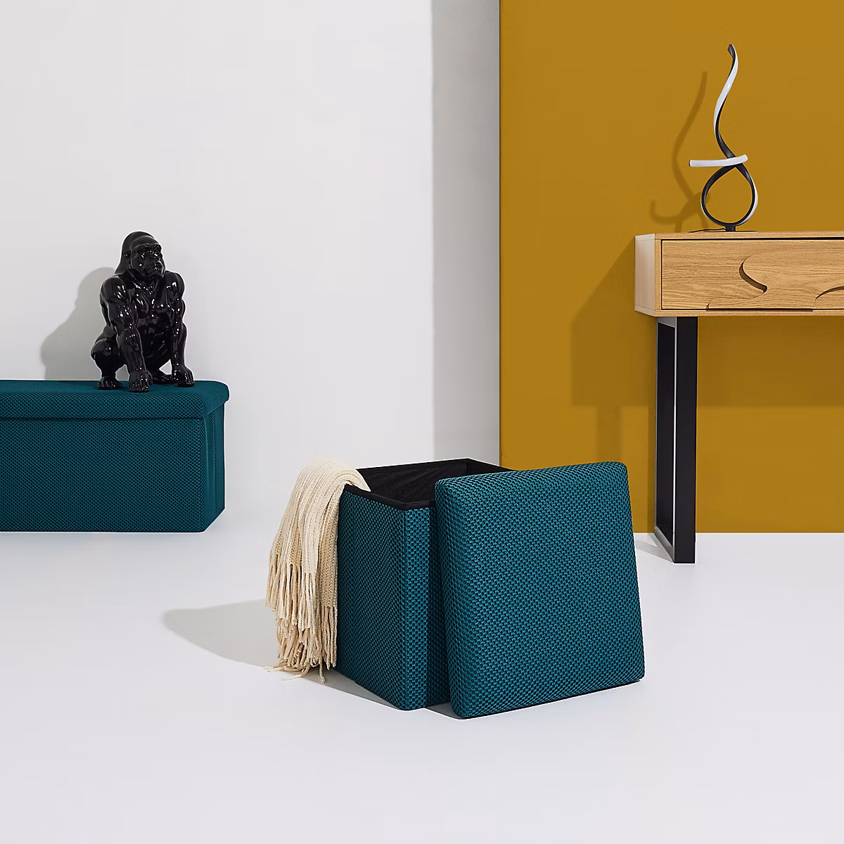 Coffre Pouf Pliable – HOME DECO FACTORY, Atome, Pratique, Bleu