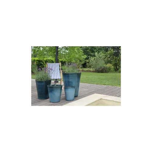 Sélection jardin：Pot Sydney de 9,6 L en terre émaillée coloris bleu Ø 25 x 29 cm