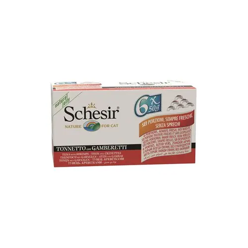 Choix malin：Pâtée pour chat Schesir au Thon et Crevettes Pack de 6 boites de 50 g