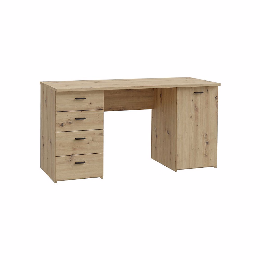 Aménagement bureau – Bureau Goldsboro FORTE 145.2x60x75.3 cm chene artisan noir 4 tiroirs