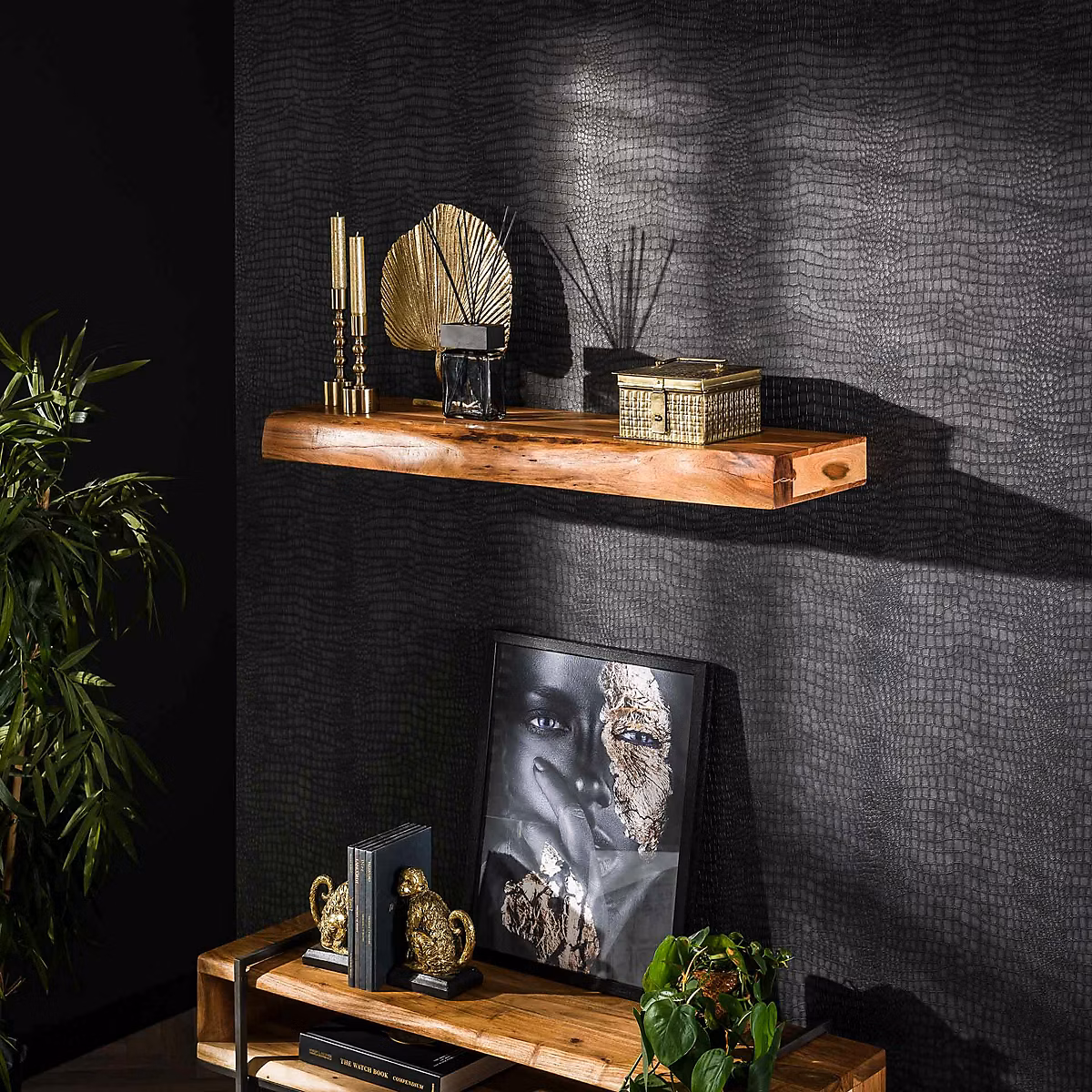 Étagère murale en bois d'acacia épais 1m MELBOURNE – Réf. ASDGXFJEU7286437201