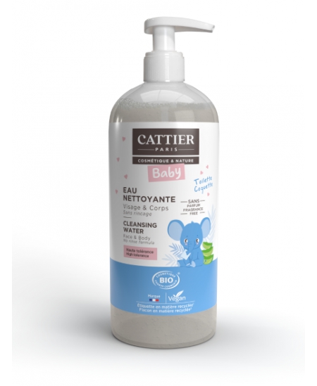 Cattier - Eau nettoyante visage et corps sans rinçage bébé 500ml