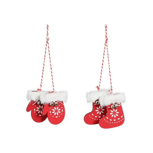 Jardin à découvrir：Suspension gants ou chaussettes rouges en bois certifié FSC® - 8,5 x 6,5 cm