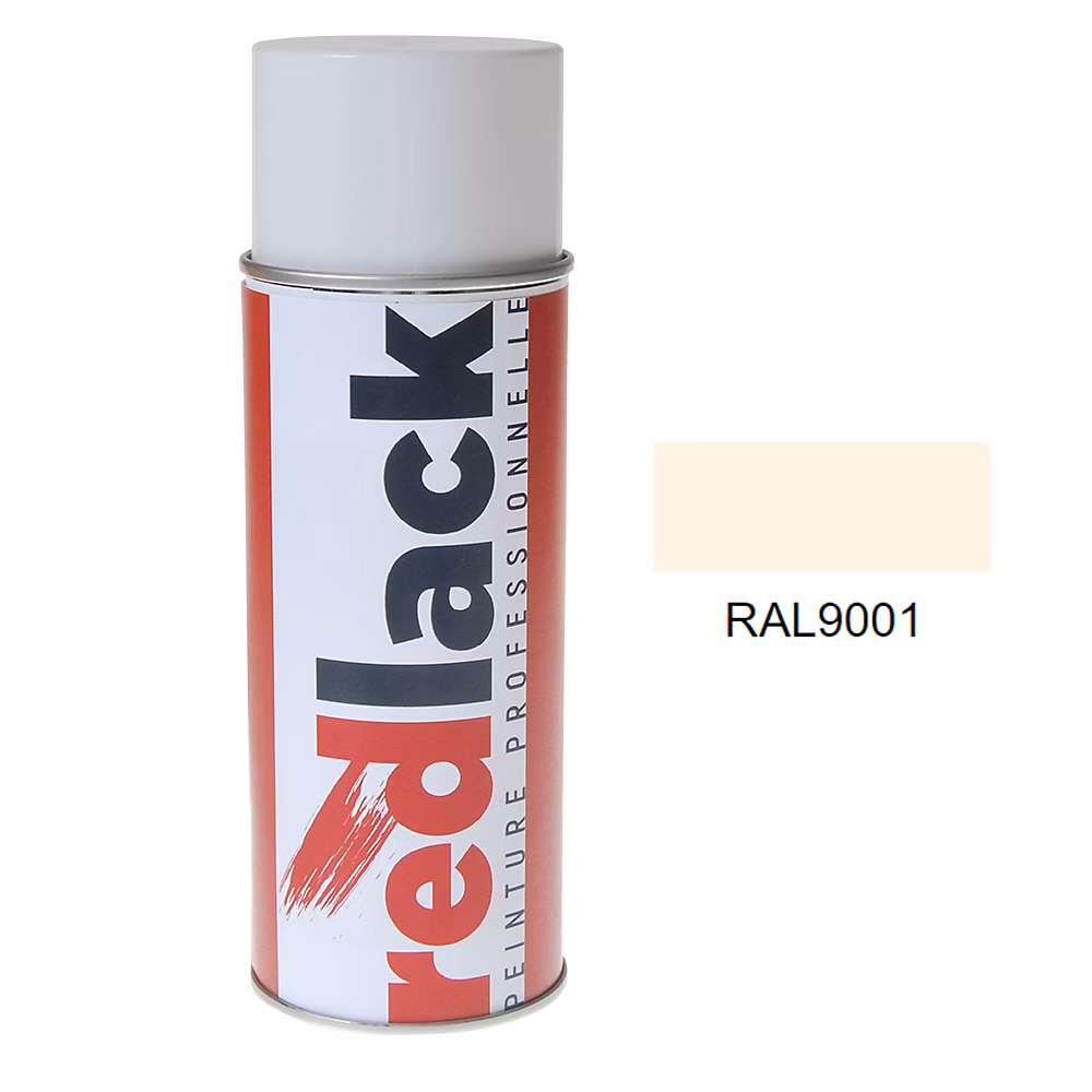 Bombe de peinture Aérosol – spray, 400ml, RAL 9001 Blanc crème, Satiné, multisupport, Redlack, RAL9001
