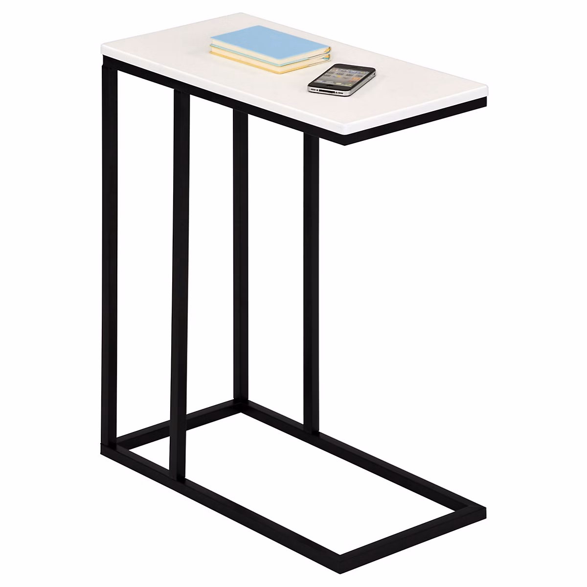 Bout de canapé DEBORA table d'appoint table à café table basse de salon cadre en métal noir plateau rectangulaire en MDF blanc mat – Réf. TCXLMPHJN3319152406