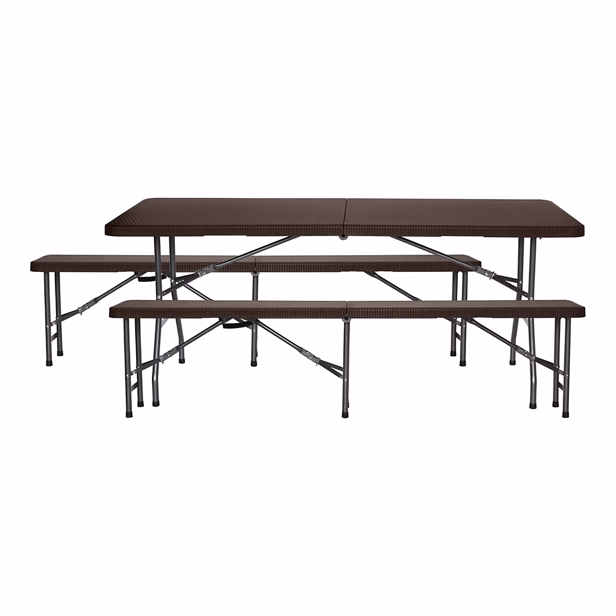 Ensemble Table Pliante et 2 Bancs Effet Rotin 180cm 7house – Réf. QHDJMIPUE3751245238