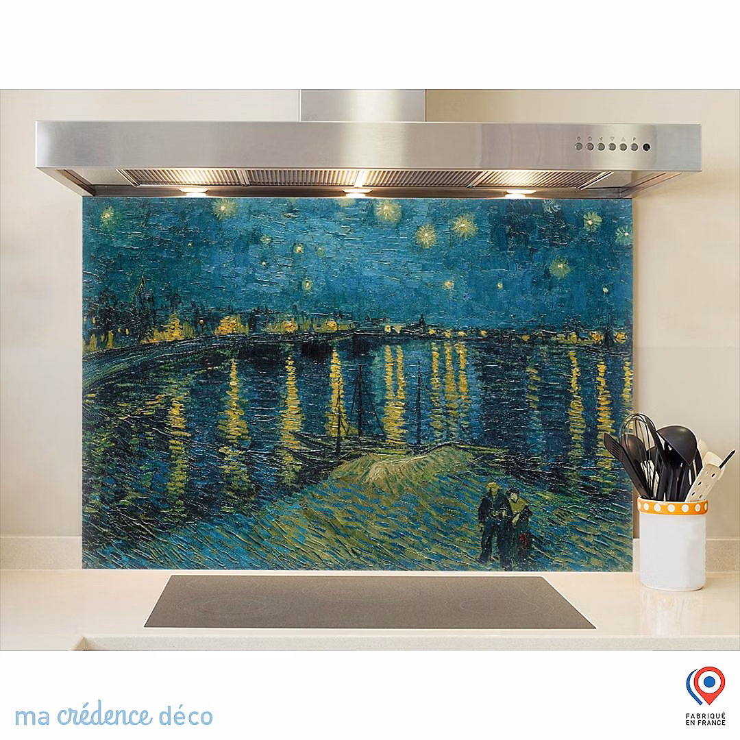 Crédence cuisine fond de hotte Vincent Van Gogh – La nuit étoilée, Arles 2, Verre trempé, L 90 cm x H 50 cm, MaCrédenceDéco