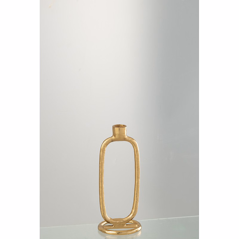 Bougeoir ovale en aluminium doré 10 × 10 × 24 cm