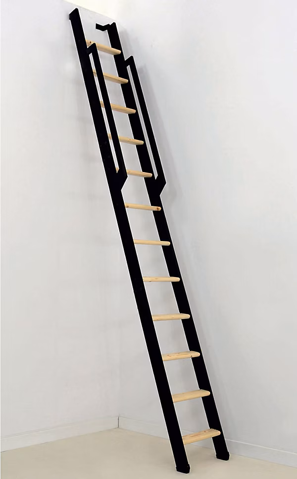 Echelle de meunier rabattable noire 6 marches – Hauteur d'accès 1.52m, Largeur 36cm, STRONG-150