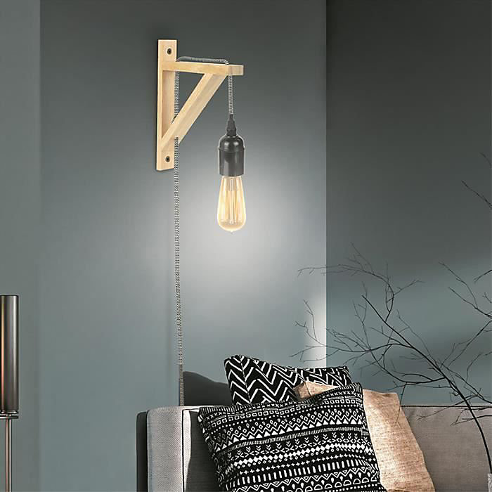 Applique Murale Bois pour Ampoule E27 – SILUMEN, Noir, Métal, Intérieur