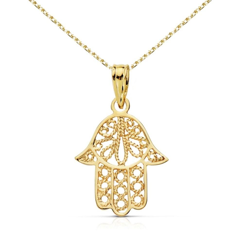 L'ATELIER D'AZUR Collier - Pendentif Or 18 Carats 750/000 Main de Fatma Jaune - Chaine Dorée