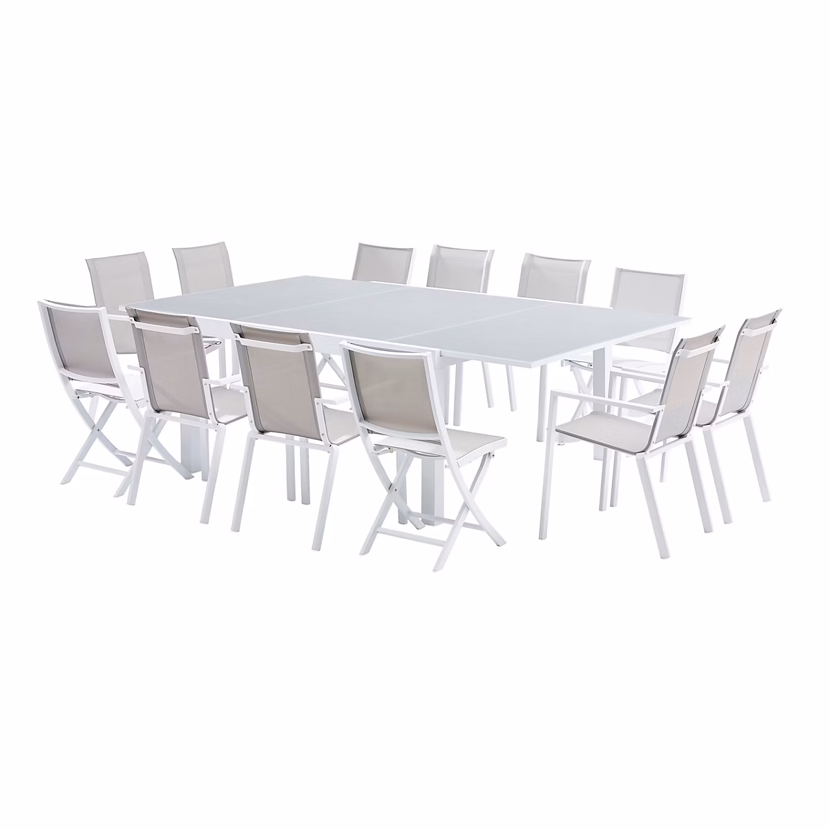 Salon et mobilier de jardin – Ensemble de jardin en aluminium blanc extensible 8/12 P WHITESTAR avec 8 fauteuils et 4 chaises