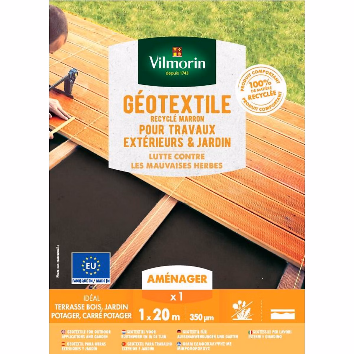 Accessoire de pose pour terrasse – Géotextile recyclé marron pour travaux extérieur 100g Vilmorin